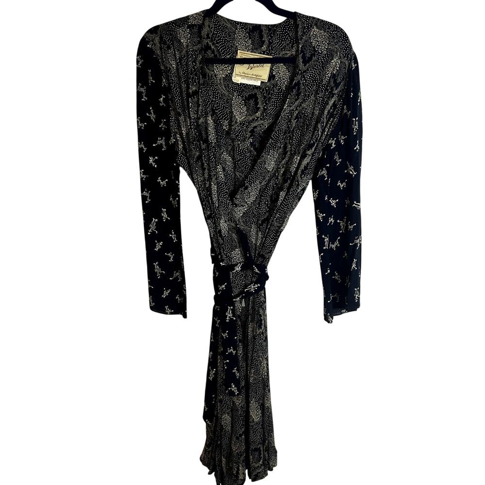 Vintage Sharon Rothfeld Sharon's World Wrap Dress Womens Size 11/12 Navy Silk